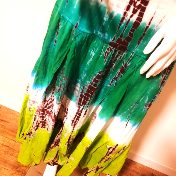 SOLATAIRE Teal Blue Brn Wht Tie Dye Dress- Vintage-NWT-L - Picture 2 of 8